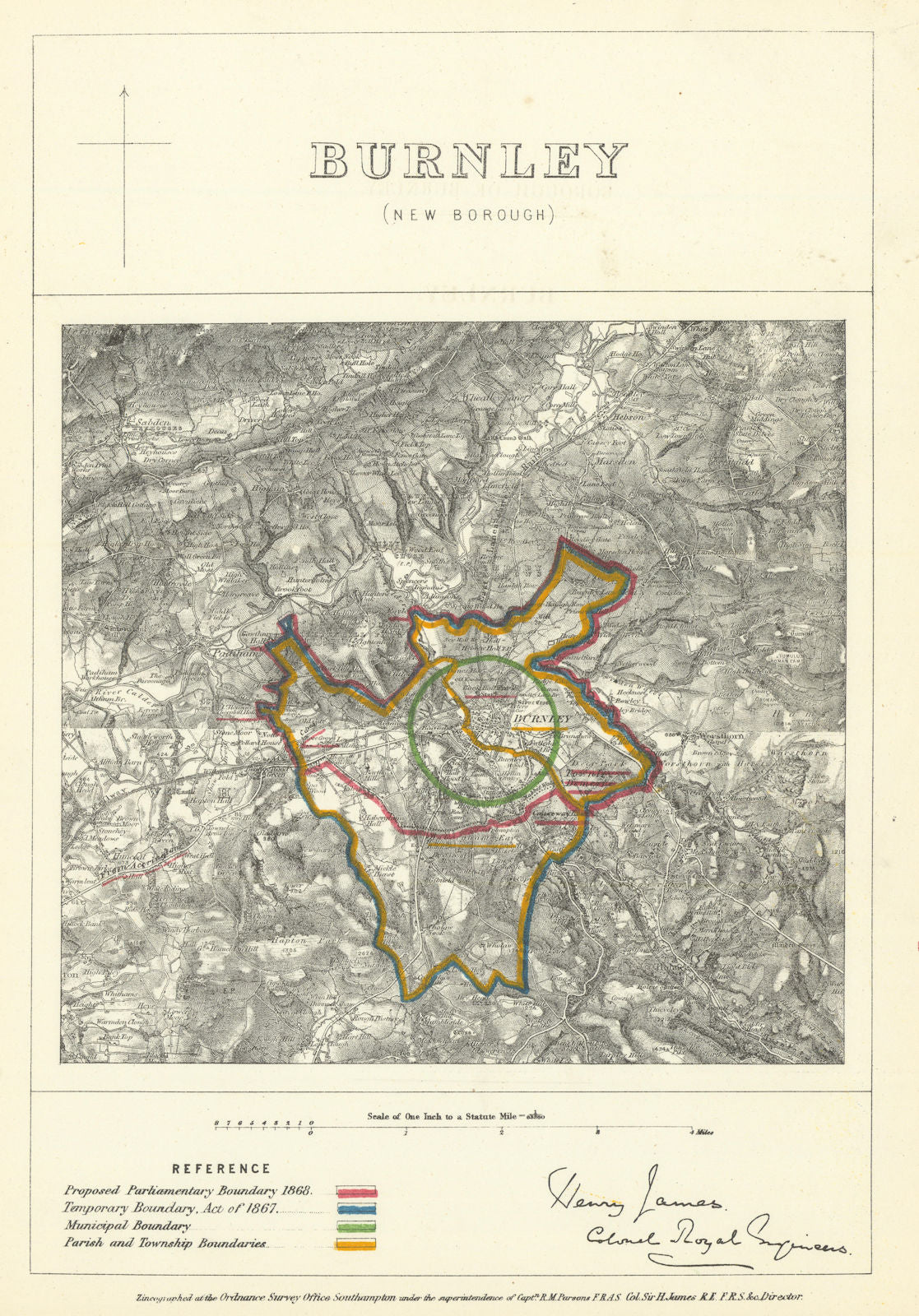 Burnley, Lancashire. JAMES. Parliamentary Boundary Commission 1868 old map